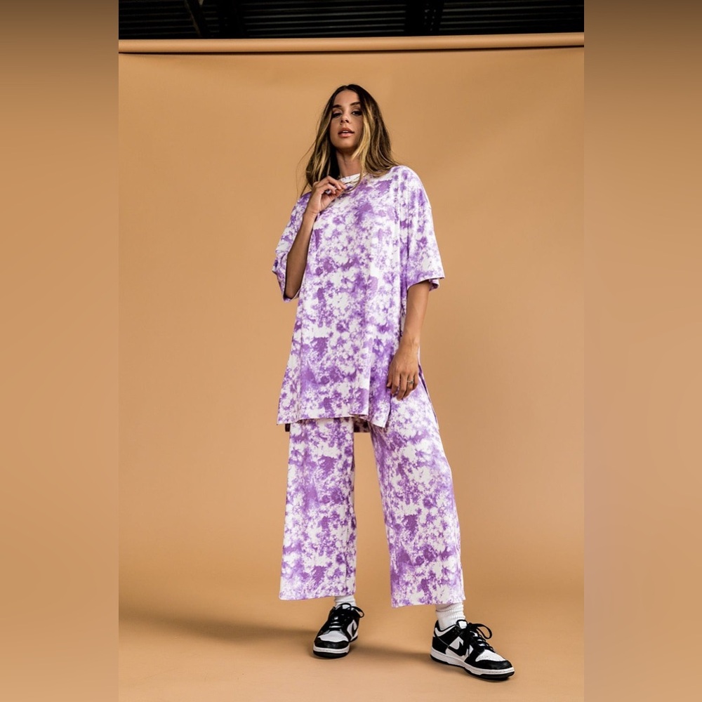 Dressed in LALA original playsuit in cosmic tie dye-Sz L